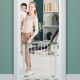 Safety gate for baby and pets, 30-32.5" wide, featuring one-handed release and pressure mounting for easy setup.