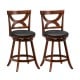 Set of 2 24-inch swivel bar stools with soft cushion and elegant hollow backrest, perfect for kitchen or dining use.