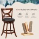 24-inch swivel bar stool with solid rubber wood frame, soft cushion, and elegant hollow backrest for kitchen or bar use.