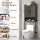 Over the toilet storage cabinet in gray showcasing a stylish farmhouse design, ideal for maximizing bathroom space.
