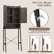 Over the toilet storage cabinet in gray with double doors, adjustable shelves, and anti-toppling devices for bathroom.