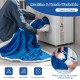 Heated electric blanket throw in blue, featuring soft velvet and sherpa fleece, machine washable for easy cleaning.