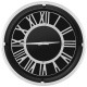 Silent wall clock with silver frame and decorative numbers, featuring a dust-proof glass cover for easy maintenance.