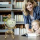 5-inch educational world globe with antique finish and golden triangle stand, ideal for home or classroom decor.