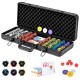 14-gram Texas Holdem poker chip set in a secure carrying case, includes chips, cards, and accessories for game nights.