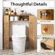 Over the toilet storage cabinet in natural finish featuring 2 open compartments and 4 adjustable shelves for bathroom.