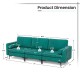 Modular L-shaped sectional sofa in peacock blue suede with dimensions, featuring USB port and ergonomic design for.