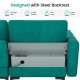 Modular 3-seat L-shaped sectional sofa in peacock blue suede with USB port and steel backrest for added convenience.