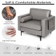 Modern single sofa in gray leathaire fabric with bolster, side storage pocket, and ergonomic support for comfortable.