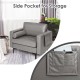 Modern gray single sofa featuring a side storage pocket, ergonomic armrests, and a comfortable padded cushion.