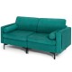 Peacock blue modular 2-seat sectional sofa with soft cushions, ergonomic armrests, and side pocket for storage.