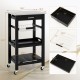 Kitchen island cart with stainless steel tabletop, pull-out drawer, wire basket, and removable tray for versatile.