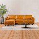 L-shaped brown sectional sofa with tufted air leather, accommodating 3-4 people, perfect for living room relaxation.