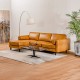 L-shaped brown sectional sofa with tufted air leather, thick cushions, and birch wood legs for living room comfort.
