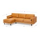 L-shaped sectional sofa in brown air leather with tufted design, accommodating 3-4 people for stylish living room.