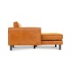 L-shaped sectional sofa in brown air leather with tufted design, featuring a chaise lounge and sturdy birch wood legs.