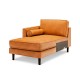 L-shaped sectional sofa in brown air leather with tufted design, featuring thick cushions and bolster pillows for.