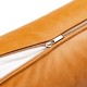Close-up of the zipper detail on the brown air leather of the 3-seat L-shaped sectional sofa, showcasing its quality.