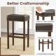 Saddle-shaped upholstered bar stool with gray PU leather, natural rubber wood legs, and comfortable footrests for.
