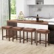 Set of two 24-inch brown upholstered PU leather bar stools with natural rubber wood legs, ideal for kitchen islands.