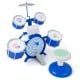 Blue kids drum set with 5 detachable drums, cymbal, and sturdy stool for musical education and fun.