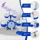 Kids drum set in blue with 5 detachable drums, cymbal, and anti-slip foot pedal for musical education and fun.