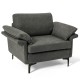 Modern gray fabric accent armchair with ergonomic cushions and metal legs for comfortable seating in any space.