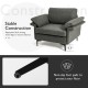 Gray modern fabric accent armchair with ergonomic cushions and stable metal legs, featuring non-slip foot pads for.