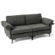 Gray modern fabric loveseat sofa with metal legs and armrest pillows, designed for comfort and stability in compact.