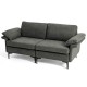 Gray modern fabric loveseat sofa with metal legs, showcasing plush cushions and a sleek design for stylish living.