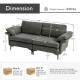Gray modern fabric loveseat sofa with metal legs, featuring backrest cushions and armrest pillows for comfort.