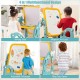 Kids art easel with adjustable whiteboard, chair, telescope, and ring toss game for creative play and learning.