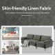 Large gray 3-seat sectional sofa with metal legs, featuring soft linen fabric for comfort in home or office settings.