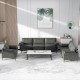 Large 3-seat sectional sofa in silver linen with metal legs, featuring USB ports, ideal for lounging and relaxing.