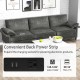 Large 3-seat sectional sofa in silver with metal legs and 2 USB ports, perfect for lounging and relaxation.
