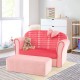 Ultra soft pink velvet kids sofa chair with ottoman, designed for toddlers, perfect for playrooms and cozy seating.