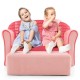 Ultra soft pink velvet kids sofa chair with ottoman, designed for toddlers, perfect for reading and playing.