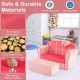 Ultra soft pink velvet kids sofa chair with ottoman, ergonomic design for toddlers, perfect for playrooms and reading.