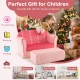 Ultra soft pink velvet kids sofa chair with ottoman, perfect for toddlers to read, play, or watch TV in comfort.