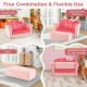 Pink kids sofa with decorative bow and ottoman, featuring curved backrest and wide seat for toddler comfort and support.