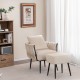 Modern Dutch velvet accent chair with weaved back and ottoman, perfect for living room relaxation and comfort.