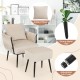 Modern Dutch velvet accent chair with weaved back, added pillow, and ottoman for versatile living room use.