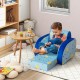 Kids sofa with planet pattern, convertible design for chair, lounge bed, and nap, perfect for playroom or bedroom.