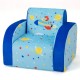 Kids sofa with planet pattern, blue velvet fabric, convertible design for play, nap, and sleep, supports up to 66 lbs.