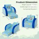 Convertible kids sofa in blue with planet pattern, designed for play and nap, suitable for ages 0-5 years.