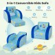 Convertible kids sofa in blue with planet design, transforms from chair to lounge bed, perfect for play and rest.