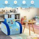 Kids 3 in 1 convertible sofa in blue with planet pattern, perfect for play, nap, and sleep in any room.