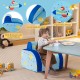 Convertible kids sofa with planet pattern, ergonomic design, and wide backrest for play, nap, and sleep.
