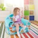 Kids armchair in blue with plush velvet cover, featuring cute patterns, ideal for reading and playing in a child's room.