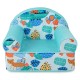 Kids armchair in blue with plush velvet cover, featuring cute patterns, ergonomic backrest, and soft sponge filling.